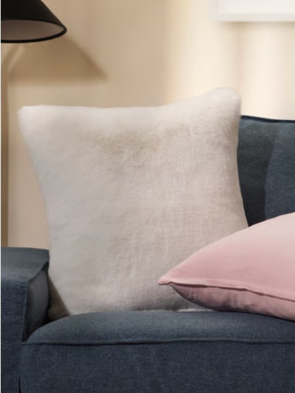 Faux Fur Throw Pillow in Soft Cream - Plush Decorative Cushion